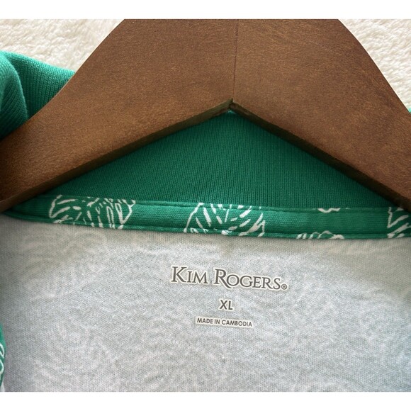 Kim Rogers Womens Polo Shirt Extra Large Kelly Green Leaf Gold Buttons Preppy - Picture 9 of 10